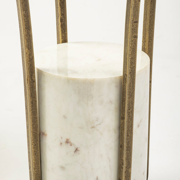 Jacinta II 21" Round Glass Top Metal and Marble Pedestal End/Side Table