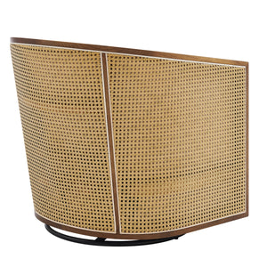 Marilyn Linen Swivel Accent Arm Chair w/ Rattan, Shortbread/Natural