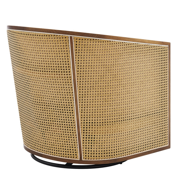 Marilyn Linen Swivel Accent Arm Chair w/ Rattan, Shortbread/Natural