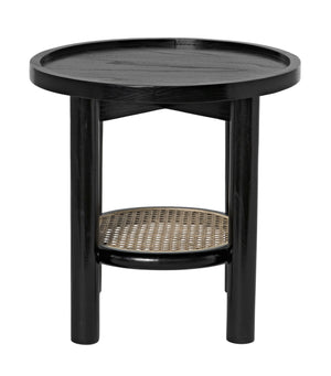 Hide Away Sungkai/Mindi Side Table with Caning Detail in Charcoal Black