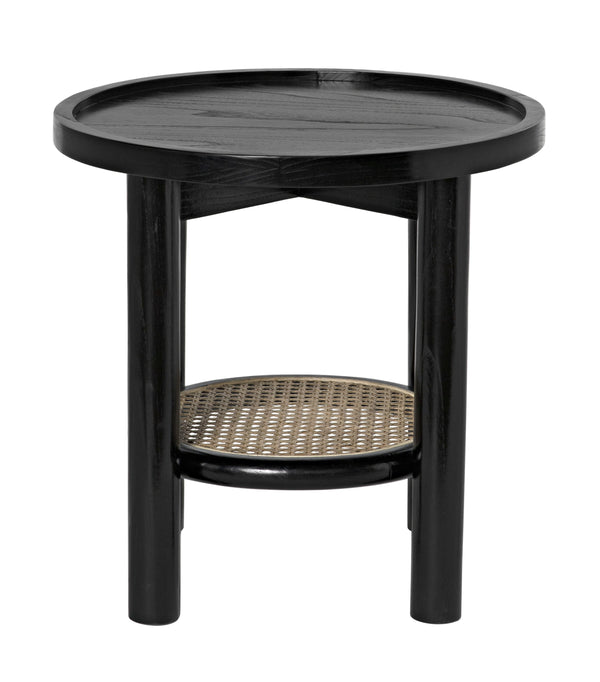 Hide Away Sungkai/Mindi Side Table with Caning Detail in Charcoal Black