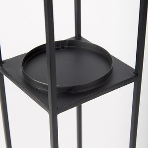 Cindy Set of 2 Matte Black Metal and Hurricane Glass Pillar Tabletop Candle Holders