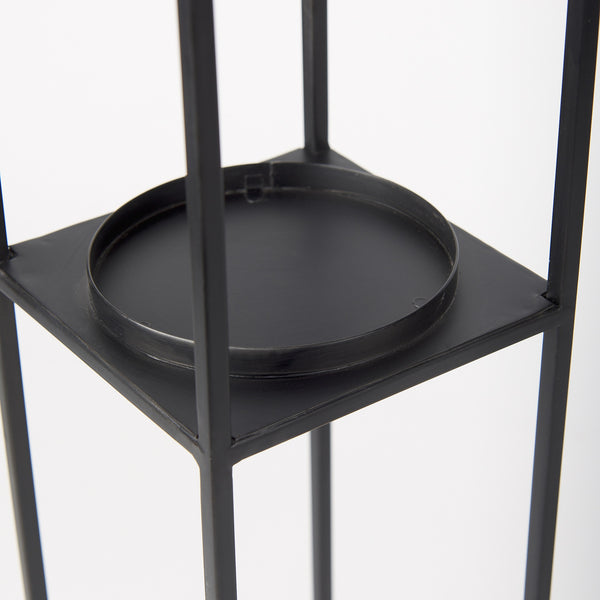 Cindy Set of 2 Matte Black Metal and Hurricane Glass Pillar Tabletop Candle Holders