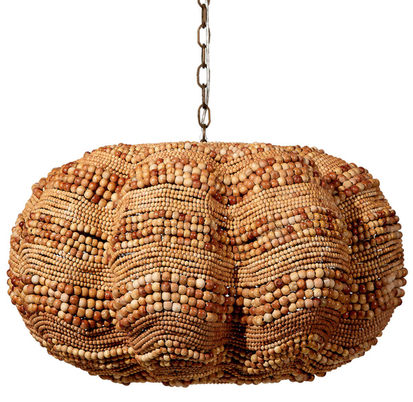 Clamshell Wood Beaded 4-Light Chandelier