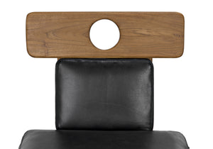Buraco Teak Dining Chair with Gloss Finish and Black Leather Upholstery