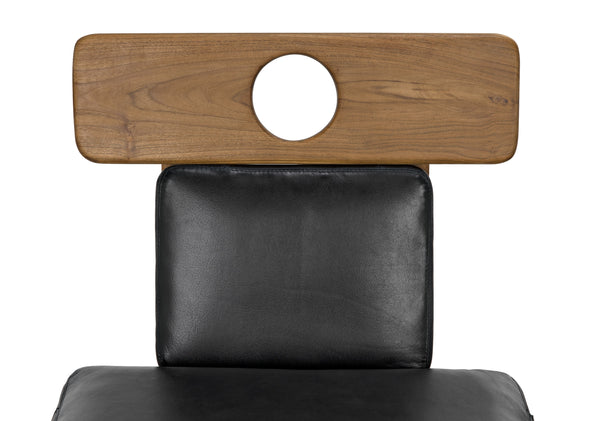 Buraco Teak Dining Chair with Gloss Finish and Black Leather Upholstery