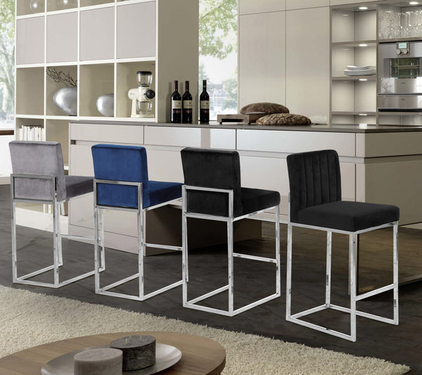 Joanna Stool In Grey Velvet and Chrome