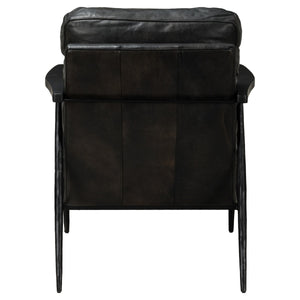 Christopher Leather Club Chair - Jet Black with Metal Frame