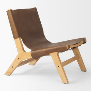 Elodie 24.4L x 33.9W x 30.7H Brown Leather W/Natural Beech Wood Frame Accent Chair