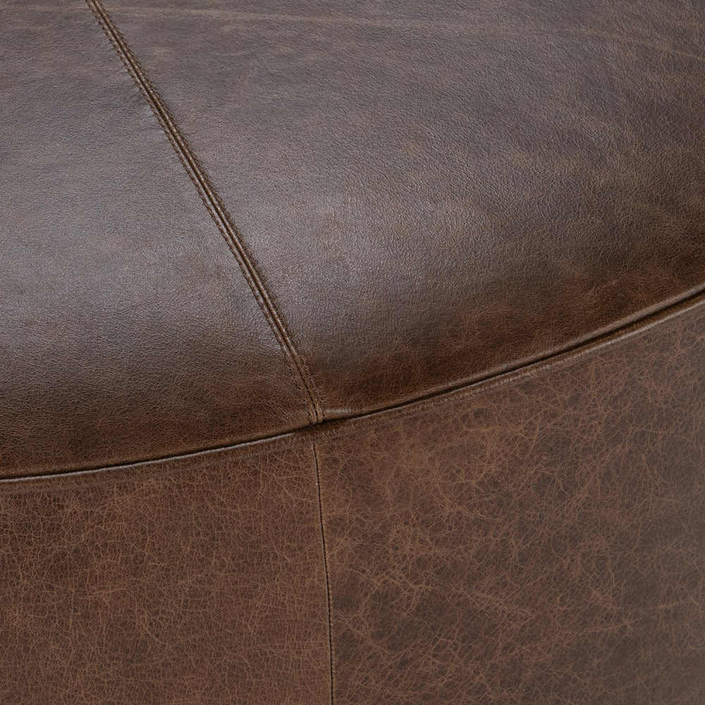 Clair Leather Round Coffee Table - Cocoa Brown
