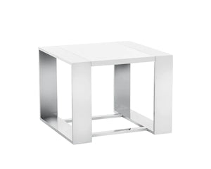 DALTON END TABLE - STAINLESS STEEL - HIGH GLOSS WHITE