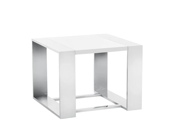 DALTON END TABLE - STAINLESS STEEL - HIGH GLOSS WHITE