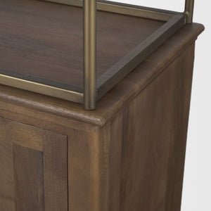 Braxton Dark Brown Wood w/ Antiqued Aged Brass Metal 3 Tiers 2 Door Shelving Unit