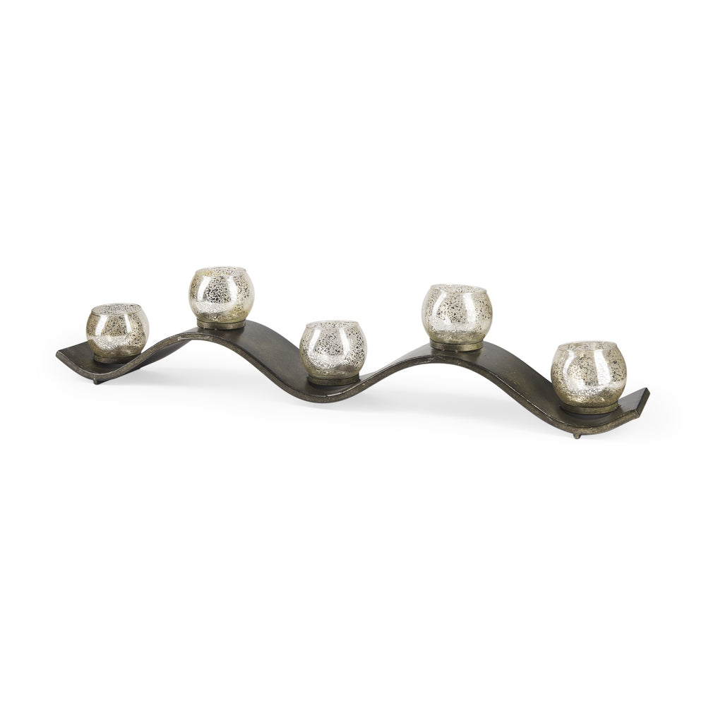 Lux Copper Metal Five Hurricane Glass Holder Table Candle Holder