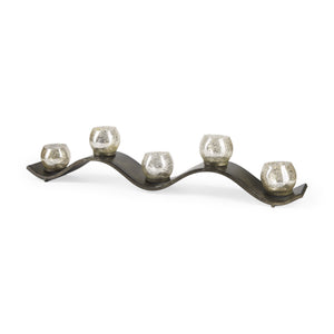 Lux Copper Metal Five Hurricane Glass Holder Table Candle Holder