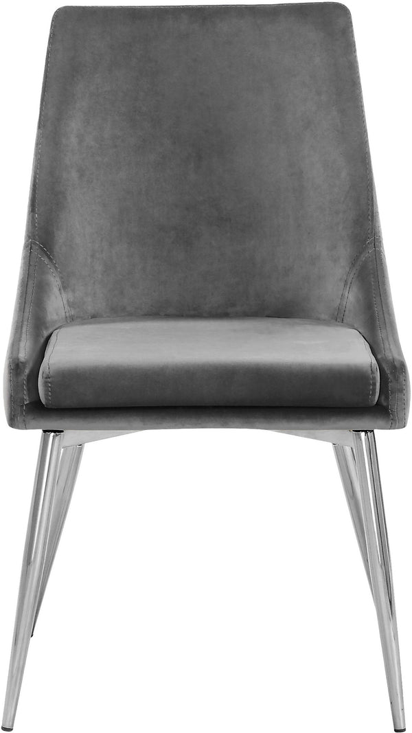 Lynette Dining Chair In Grey Velvet and Chrome