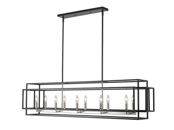 Titania 10 Light Island/Billiard in Black + Brushed Nickel Finish