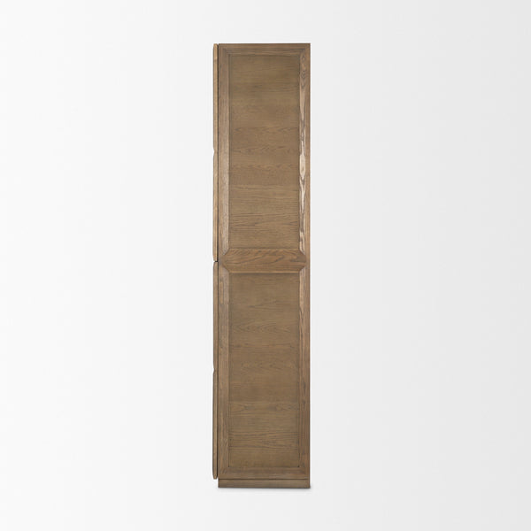 Sina Brown Oak Wood w/ Natural Rattan 2 Door Curio Cabinet