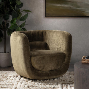Nico Upholstered Swivel Chair in Olive Green