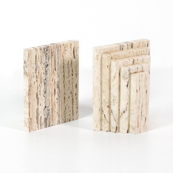 Stepped Bookends In White Travertine