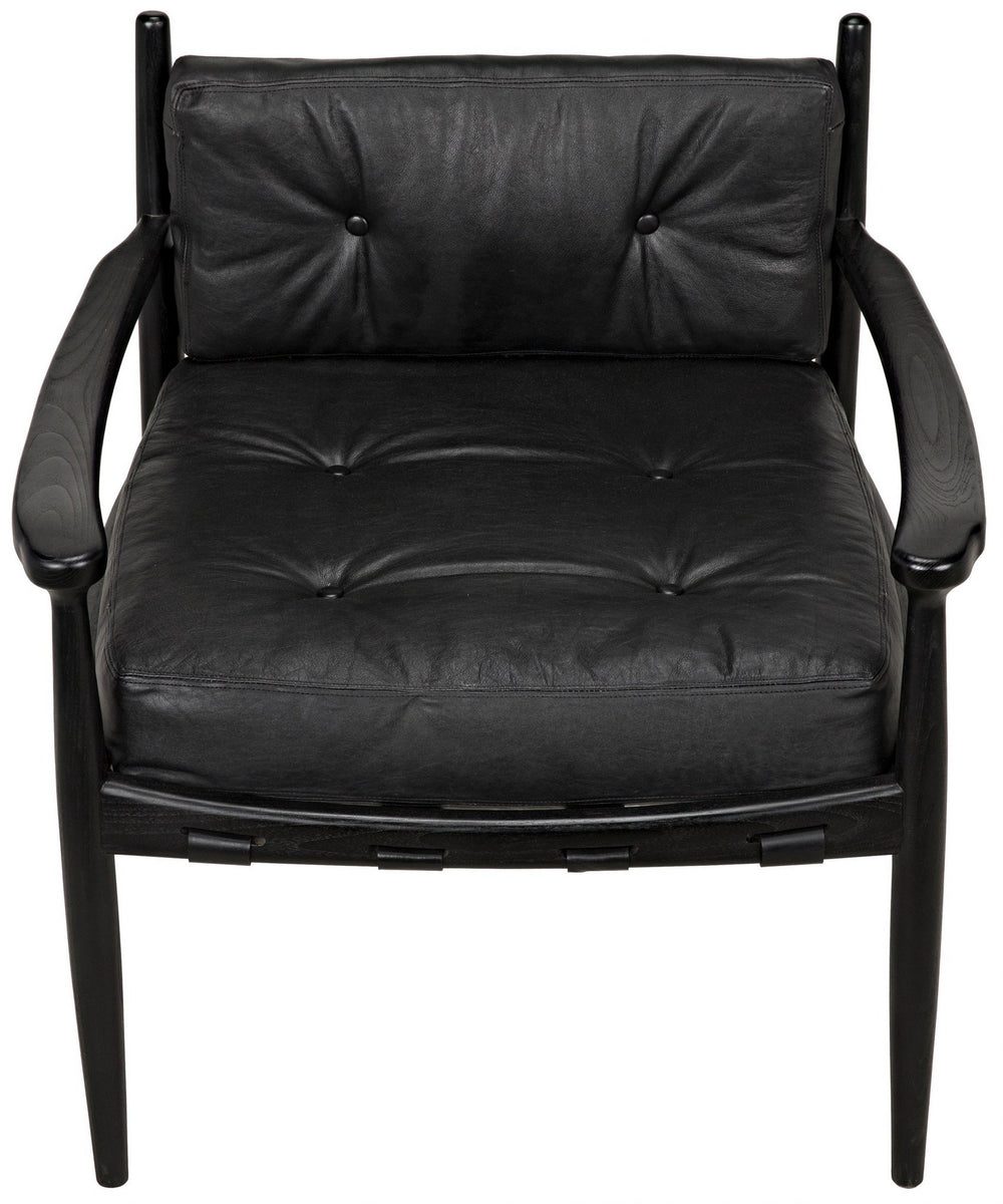 Fogel Sungkai/Mindi Leather Lounge Chair in Charcoal Black
