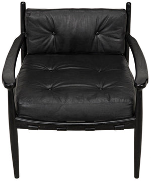 Fogel Sungkai/Mindi Leather Lounge Chair in Charcoal Black