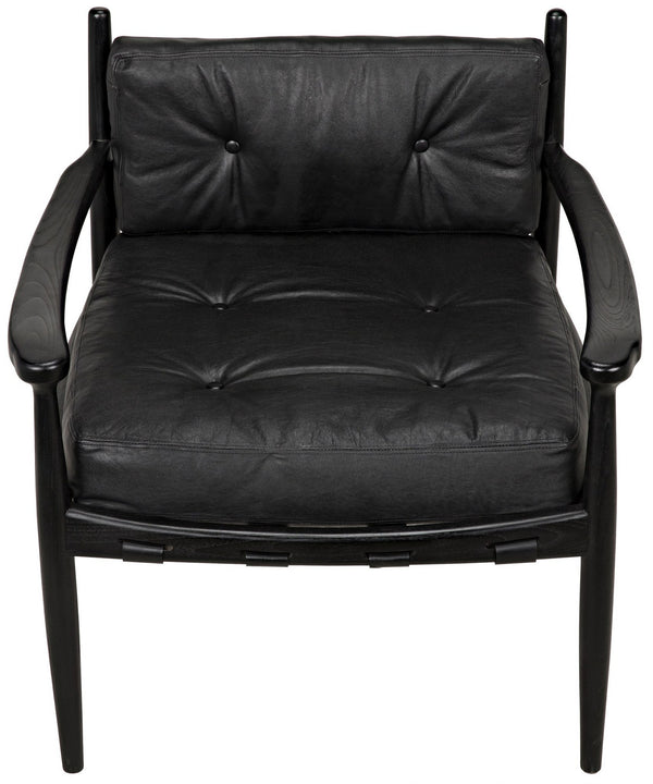 Fogel Sungkai/Mindi Leather Lounge Chair in Charcoal Black