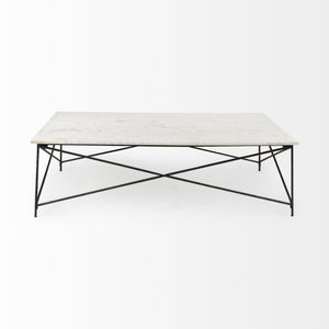 Lorlei I 53.0 X 35.0 X 15.5 White Marble Top W/ X-Shaped Antique Gold Iron Base Coffee Table