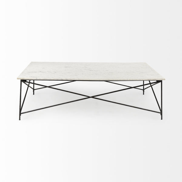 Lorlei I 53.0 X 35.0 X 15.5 White Marble Top W/ X-Shaped Antique Gold Iron Base Coffee Table