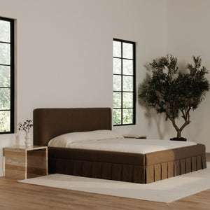 Moe's Maren Queen Bed with Pleated Base in Brown