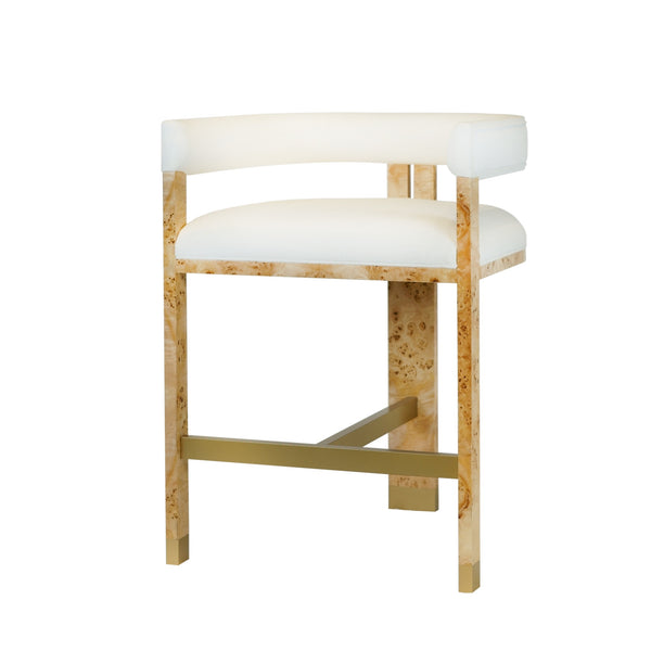 MODERN WOODEN ACCENT COUNTER STOOL IN BURLWOOD WITH WHITE LINEN