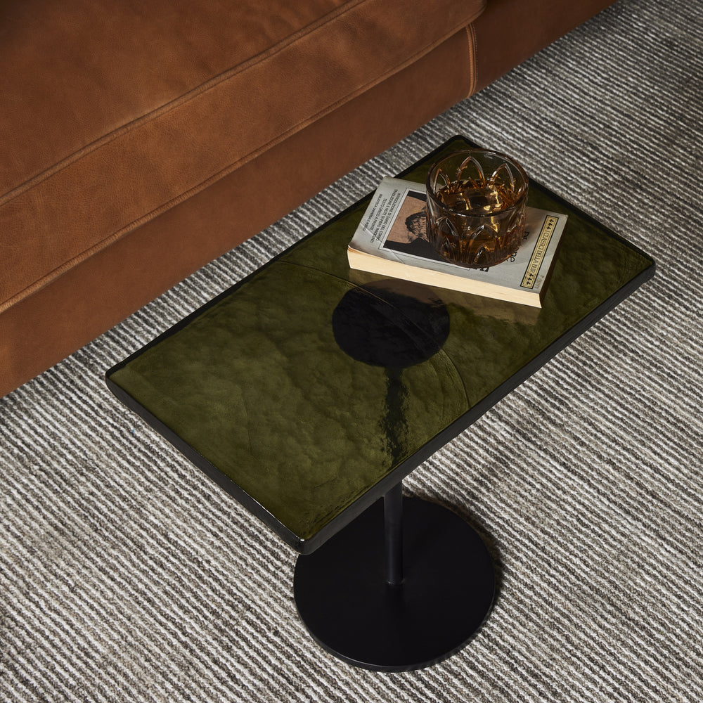 Zevon End Table In Moss Cast Glass