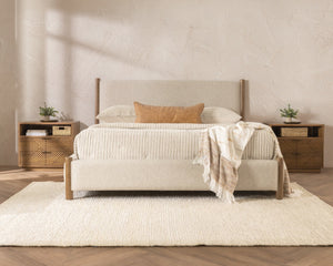 Bennington Upholstered Bed with Ash Wood Accents - Queen