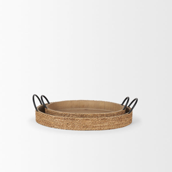 Wheaton Light Brown Wood w/ Natural Jute Serving Trays