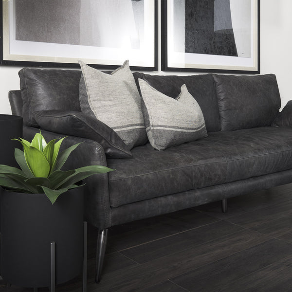 Cochrane 82L x 33W x 32.3 Black Leather Three Seater Sofa