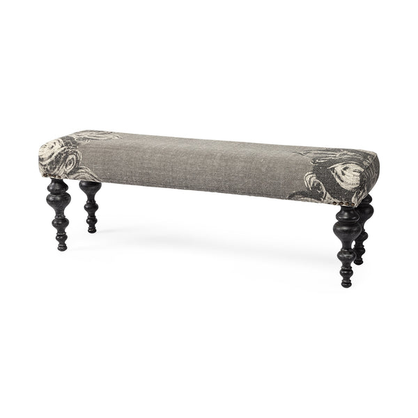 Alhambra 55L x 14W Upholstered Gray Seat W/Black Wood Legs Accent Bench