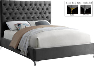 Robin Queen Bed In Grey Velvet
