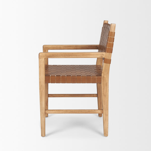 Shane Brown Wood w/ Woven Brown Leather Dining Armchair