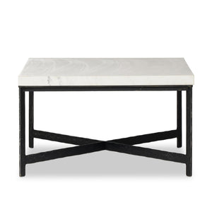 Hammered Iron Coffee Table In White Marble