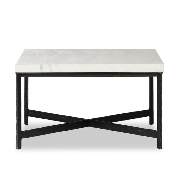 Hammered Iron Coffee Table In White Marble