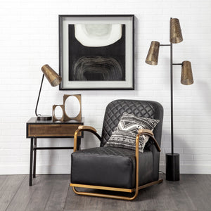 Horace I Black Leather Diamond Pattern w/Gold Iron Frame Accent Chair