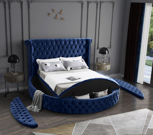 Lorena Queen Bed In Navy Velvet