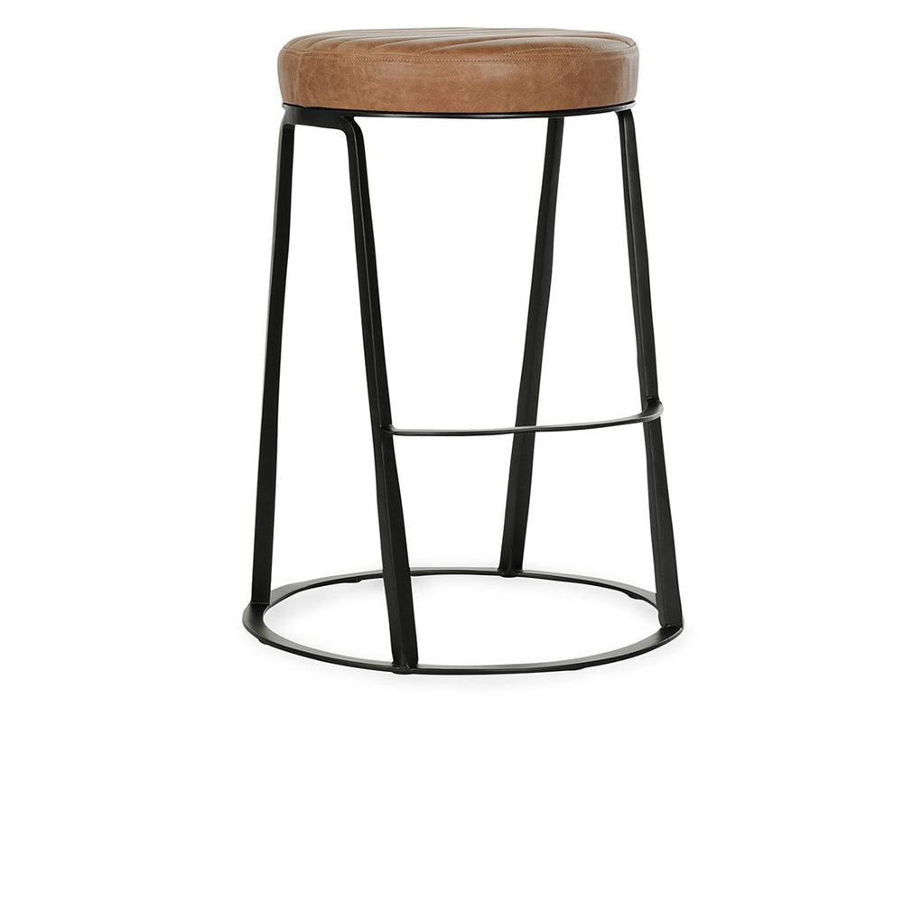 Sawyer Leather Counter Stool with Hammered Iron Base in Sedona Brown