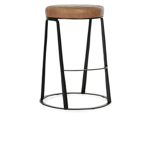 Sawyer Leather Counter Stool with Hammered Iron Base in Sedona Brown