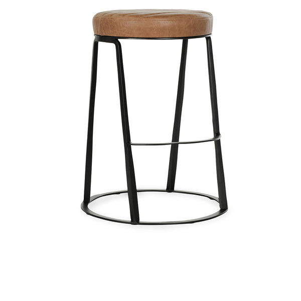 Sawyer Leather Counter Stool with Hammered Iron Base in Sedona Brown