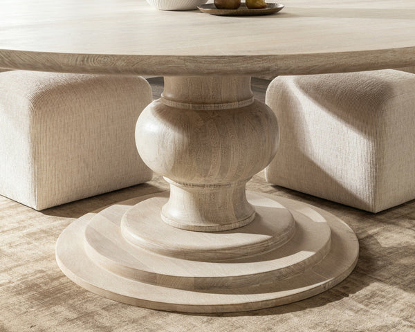 Hera Solid Wood Dining Table with Pedestal Base - Creamwood