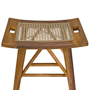 Murphy Teak and Caning Counter Stool with Clear Flat Finish