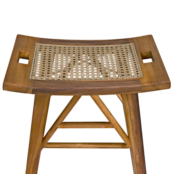 Murphy Teak and Caning Counter Stool with Clear Flat Finish