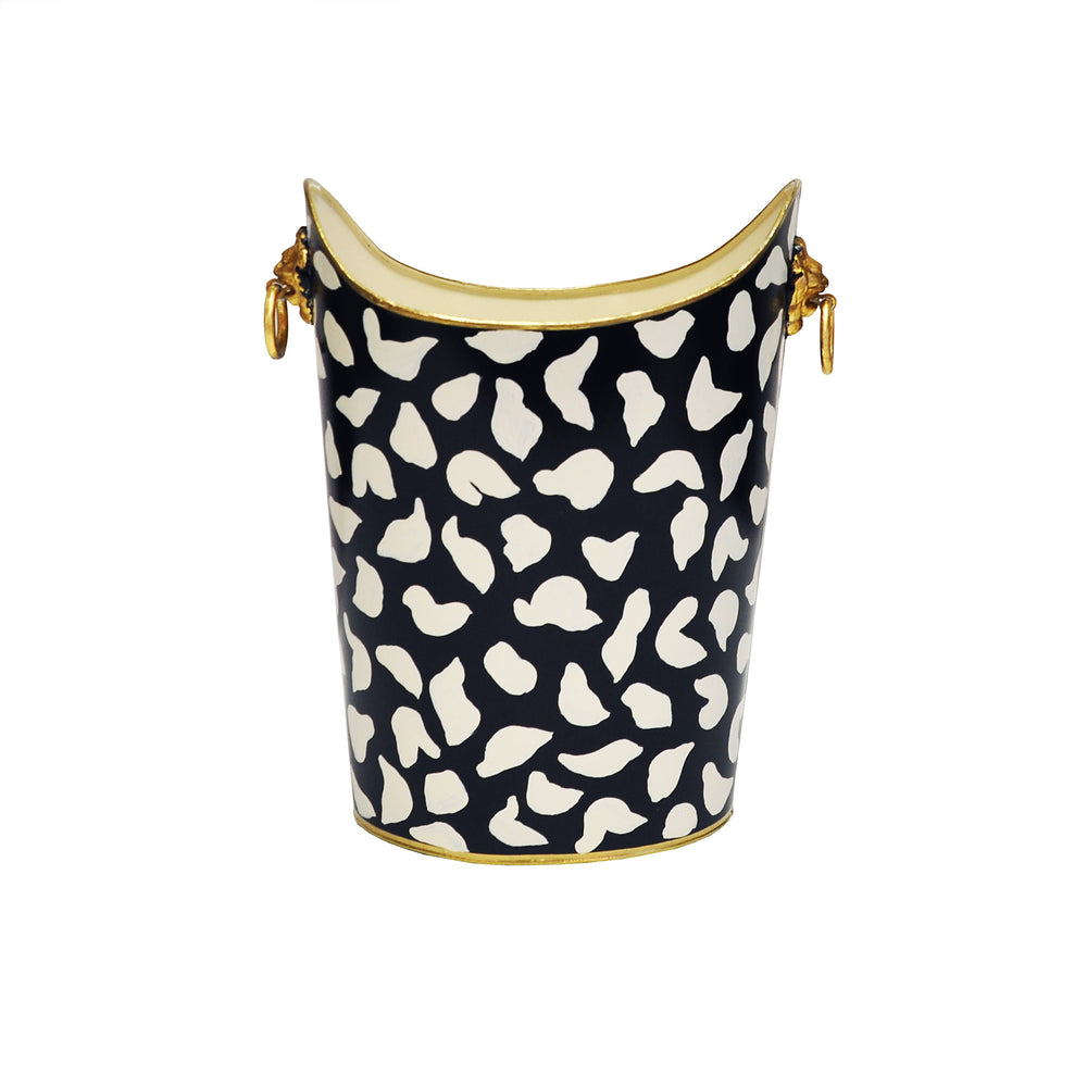 OVAL WASTEBASKET WITH LION HANDLES IN BLACK LEOPARD