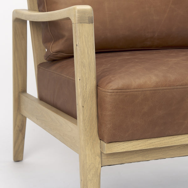 Raeleigh 28.0L x 34.1W x 34.4H Cognac Leather W/ Light Brown Wood Frame Accent Chair